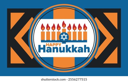 Hanukkah. Jewish festival. Festival of Lights. Traditional menorah. Candles. Star of David. Happy holiday banner. Creative art template. Vector illustration