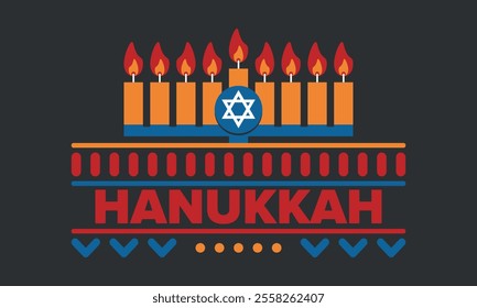 Hanukkah. Jewish festival. Festival of Lights. Traditional menorah. Candles. Star of David. Happy holiday banner. Creative art template. Vector illustration