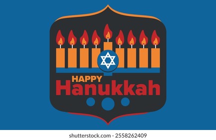 Hanukkah. Jewish festival. Festival of Lights. Traditional menorah. Candles. Star of David. Happy holiday banner. Creative art template. Vector illustration