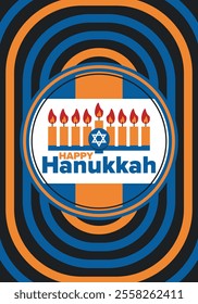 Hanukkah. Jewish festival. Festival of Lights. Traditional menorah. Candles. Star of David. Happy holiday banner. Creative art template. Vector illustration