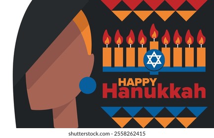 Hanukkah. Jewish festival. Festival of Lights. Traditional menorah. Candles. Star of David. Happy holiday banner. Creative art template. Vector illustration