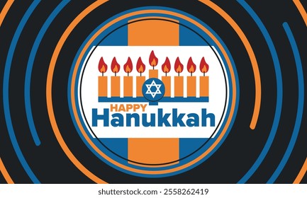 Hanukkah. Jewish festival. Festival of Lights. Traditional menorah. Candles. Star of David. Happy holiday banner. Creative art template. Vector illustration