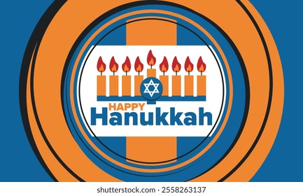 Hanukkah. Jewish festival. Festival of Lights. Traditional menorah. Candles. Star of David. Happy holiday banner. Creative art template. Vector illustration