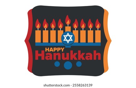 Hanukkah. Jewish festival. Festival of Lights. Traditional menorah. Candles. Star of David. Happy holiday banner. Creative art template. Vector illustration