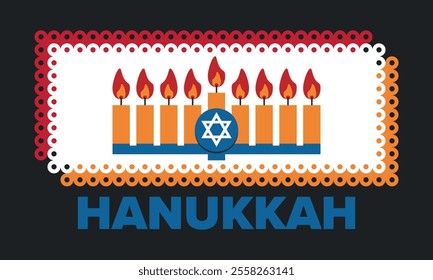 Hanukkah. Jewish festival. Festival of Lights. Traditional menorah. Candles. Star of David. Happy holiday banner. Creative art template. Vector illustration