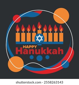 Hanukkah. Jewish festival. Festival of Lights. Traditional menorah. Candles. Star of David. Happy holiday banner. Creative art template. Vector illustration