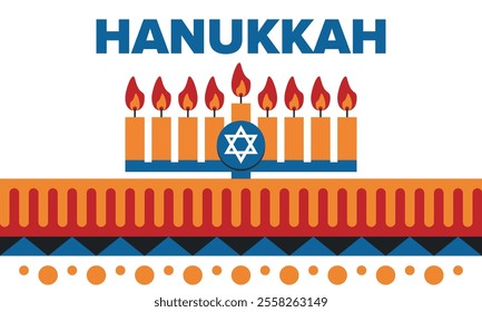 Hanukkah. Jewish festival. Festival of Lights. Traditional menorah. Candles. Star of David. Happy holiday banner. Creative art template. Vector illustration