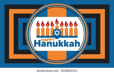 Hanukkah. Jewish festival. Festival of Lights. Traditional menorah. Candles. Star of David. Happy holiday banner. Creative art template. Vector illustration