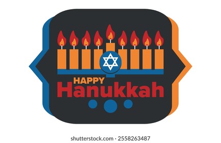 Hanukkah. Jewish festival. Festival of Lights. Traditional menorah. Candles. Star of David. Happy holiday banner. Creative art template. Vector illustration