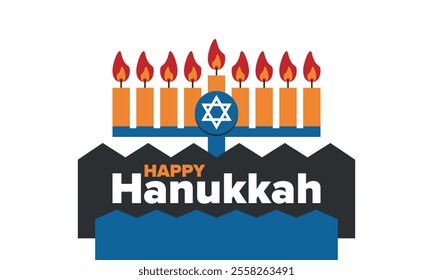 Hanukkah. Jewish festival. Festival of Lights. Traditional menorah. Candles. Star of David. Happy holiday banner. Creative art template. Vector illustration