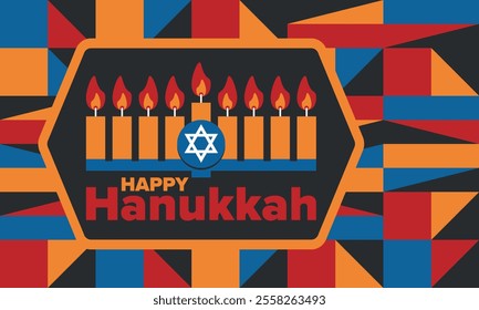 Hanukkah. Jewish festival. Festival of Lights. Traditional menorah. Candles. Star of David. Happy holiday banner. Creative art template. Vector illustration