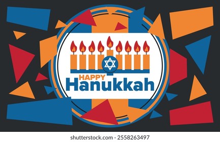 Hanukkah. Jewish festival. Festival of Lights. Traditional menorah. Candles. Star of David. Happy holiday banner. Creative art template. Vector illustration