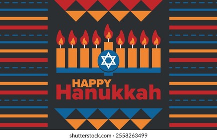 Hanukkah. Jewish festival. Festival of Lights. Traditional menorah. Candles. Star of David. Happy holiday banner. Creative art template. Vector illustration