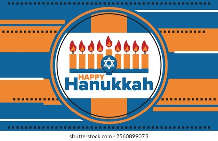 Hanukkah. Jewish festival. Festival of Lights. Traditional menorah. Candles. Star of David. Happy holiday banner. Creative art template. Vector illustration