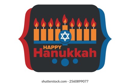 Hanukkah. Jewish festival. Festival of Lights. Traditional menorah. Candles. Star of David. Happy holiday banner. Creative art template. Vector illustration