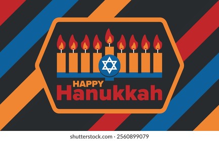 Hanukkah. Jewish festival. Festival of Lights. Traditional menorah. Candles. Star of David. Happy holiday banner. Creative art template. Vector illustration