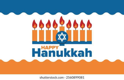 Hanukkah. Jewish festival. Festival of Lights. Traditional menorah. Candles. Star of David. Happy holiday banner. Creative art template. Vector illustration