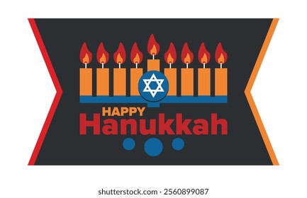 Hanukkah. Jewish festival. Festival of Lights. Traditional menorah. Candles. Star of David. Happy holiday banner. Creative art template. Vector illustration