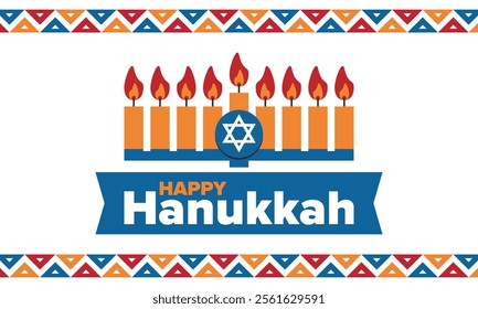 Hanukkah. Jewish festival. Festival of Lights. Traditional menorah. Candles. Star of David. Happy holiday banner. Creative art template. Vector illustration