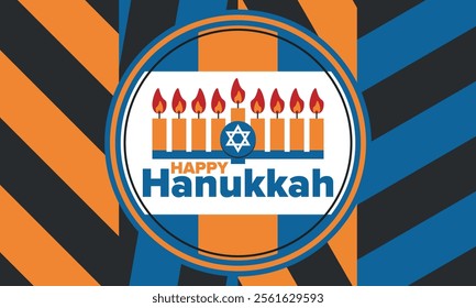 Hanukkah. Jewish festival. Festival of Lights. Traditional menorah. Candles. Star of David. Happy holiday banner. Creative art template. Vector illustration