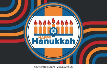 Hanukkah. Jewish festival. Festival of Lights. Traditional menorah. Candles. Star of David. Happy holiday banner. Creative art template. Vector illustration