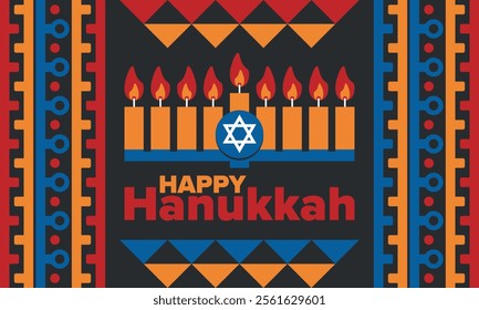 Hanukkah. Jewish festival. Festival of Lights. Traditional menorah. Candles. Star of David. Happy holiday banner. Creative art template. Vector illustration