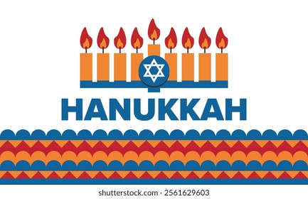 Hanukkah. Jewish festival. Festival of Lights. Traditional menorah. Candles. Star of David. Happy holiday banner. Creative art template. Vector illustration