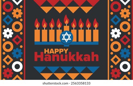 Hanukkah. Jewish festival. Festival of Lights. Traditional menorah. Candles. Star of David. Happy holiday banner. Creative art template. Vector illustration