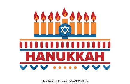 Hanukkah. Jewish festival. Festival of Lights. Traditional menorah. Candles. Star of David. Happy holiday banner. Creative art template. Vector illustration