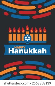 Hanukkah. Jewish festival. Festival of Lights. Traditional menorah. Candles. Star of David. Happy holiday banner. Creative art template. Vector illustration