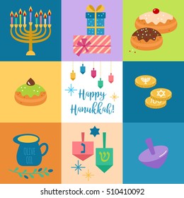 Hanukkah jewish holiday elements for graphic and web design. Isolated vector illustration