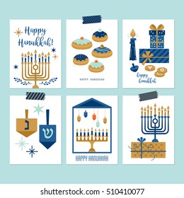 Hanukkah jewish holiday greeting card set design