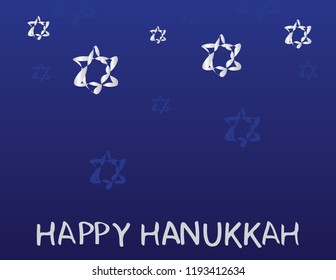 Hanukkah jewish holiday greeting. HAPPY HANUKKAH greeting and Star of david jewish on Blue background