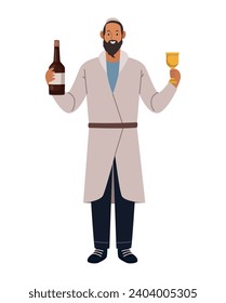 hanukkah jewish man with wine illustration isolated