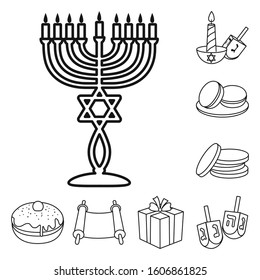 Hanukkah of judaism holiday vector line icon set.Vector isolated illustration gift and greeting.Icon set of hanukkah holiday.