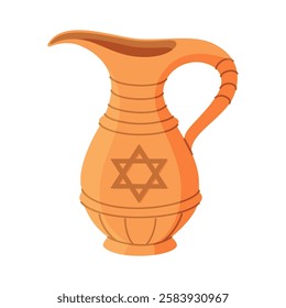 Hanukkah jug of olive oil Hand drawn trendy flat style isolated icon. Hanukkah traditional treats, Hebrew food. Religious holiday meal. Happy Hanukkah. Vector illustration