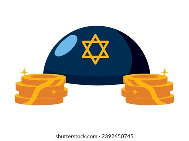 hanukkah kippa e ilustración de la moneda