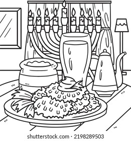 Hanukkah Latke with Menorah Coloring Page for Kids