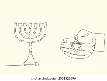 Hanukkah line art symbols.Hanukkah star. Jewish man