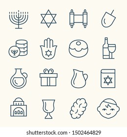 Hanukkah line vector icon set