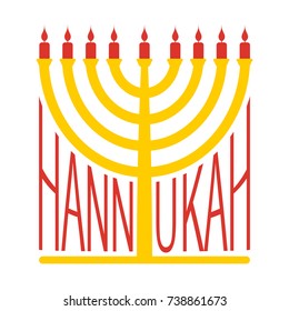 Hanukkah logo Menorah emblem for Jewish holiday. Traditional religious candelabrum. Israel is celebration. Vector illustration
