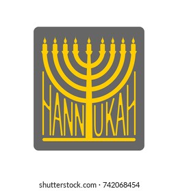 Hanukkah logo Menorah emblem for Jewish holiday. Traditional religious candelabrum. Israel is celebration. Vector illustration
