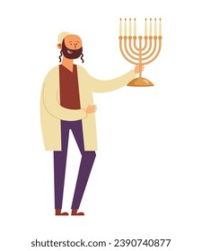 hanukkah man with menorah vector isolated