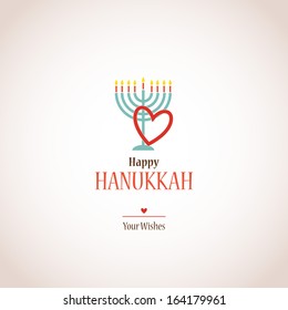 Hanukkah menora with heart, concept for greeting card