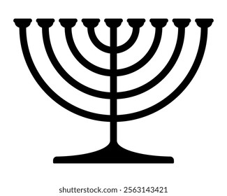 Hanukkah menorah, black and white vector silhouette illustration of hanukkiah nine-branched candelabrum shape, isolated on white background