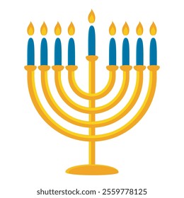 Hanukkah menorah with blue candles and flames Vector