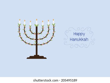 Hanukkah menorah with Burning candles.