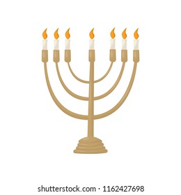 Hanukkah menorah with burning candles vector Illustration on a white background