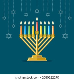 Hanukkah Menorah With Burning Candles. Vector Icon