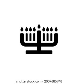 Hanukkah menorah candelabrum with nine candles flat vector icon. Menorah black symbol isolated Vector EPS 10